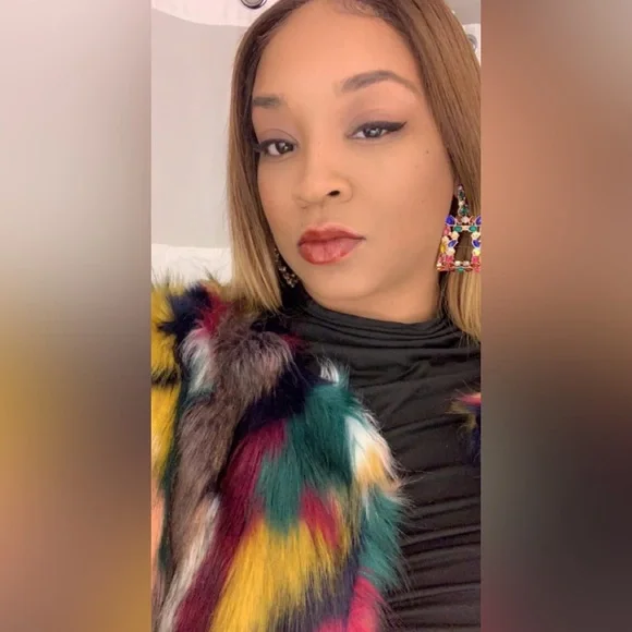 Multicolor Faux Fur Coat Long Sleeve Open Front Luxury Colorful Fuzzy Jacket - Picture 10 of 13